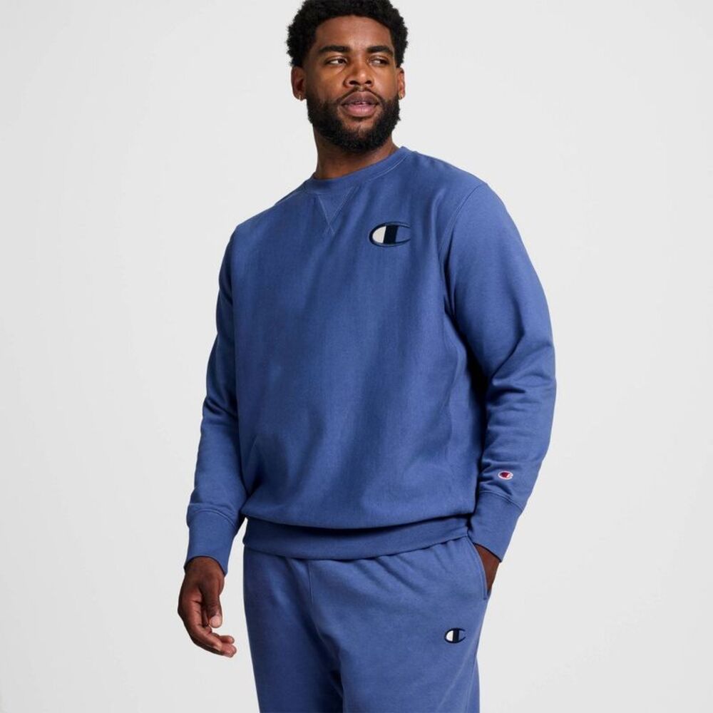 Champion Adult Sizing Iconic Embroidered Crewneck Sweatshirt - Gray Blue XXL